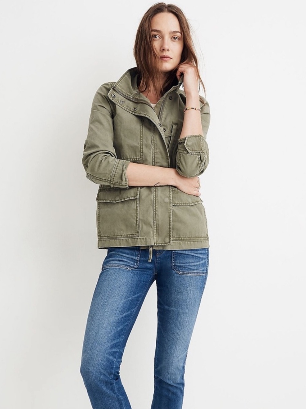 Madewell Passage Cotton Field Jacket Fatigue Olive Green Size XS